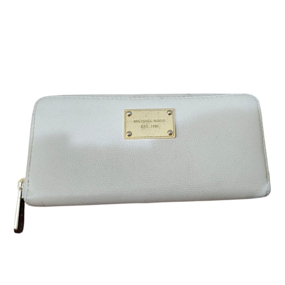 Michael Kors Off White Zip Around Jet Set Large Wallet - Picture 2 of 7